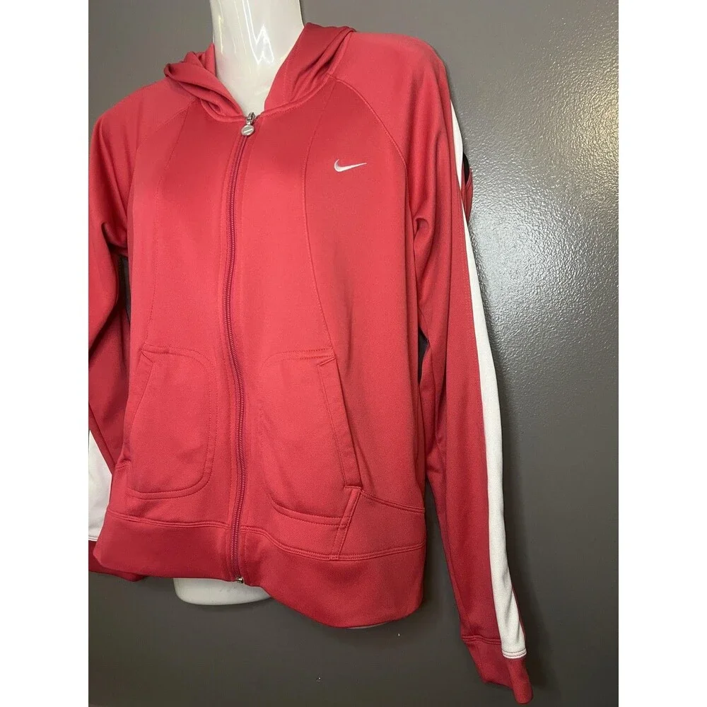 Nike Full Zip Track Jacket Hoodie Womens Medium Red Swoosh Athletic 250856-679